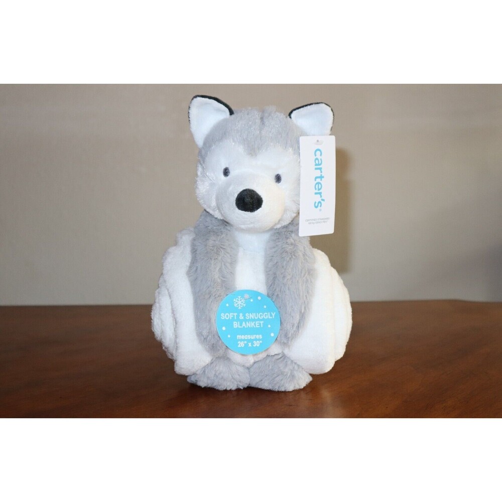 NEW Carters Plush Stuffed Animal Puppy Husky Dog w/ Security Blanket Lovey 26x30 - Picture 11 of 11